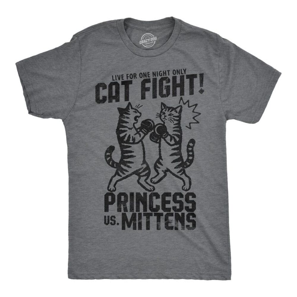 Mens Funny T Shirts Cat Fight Princess Vs Mittens Sarcastic Boxing Match Tee For